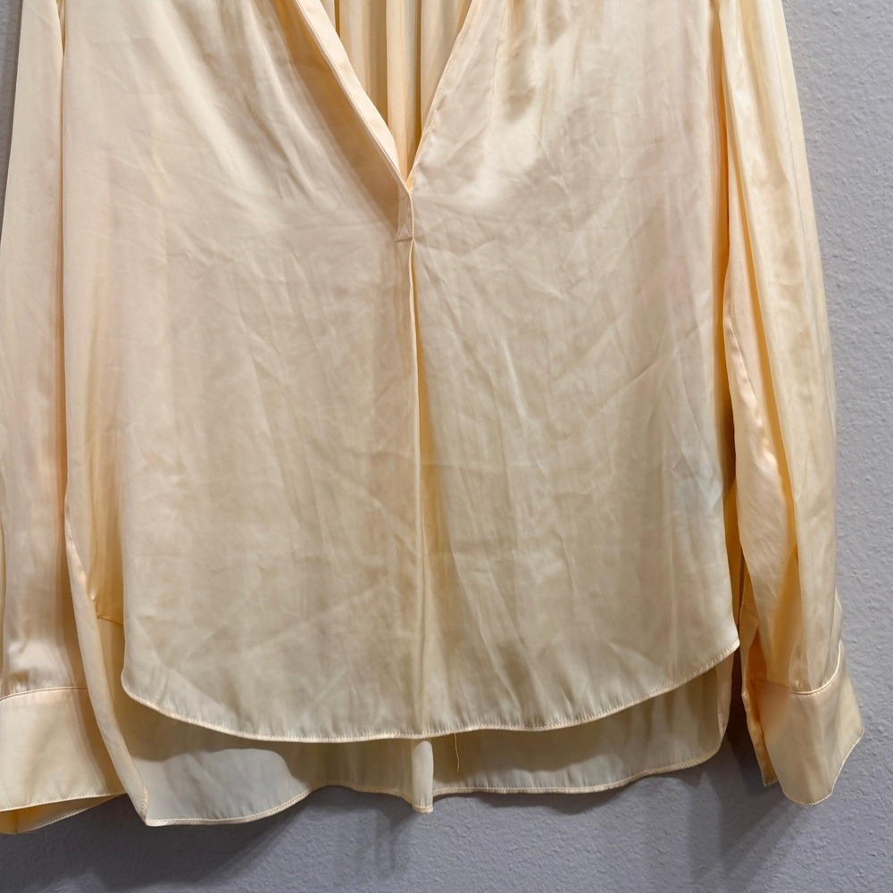 Zadig & Voltaire Tink Satin Blouse Butter Yellow V-Neck Long Sleeve XS - Picture 8 of 14